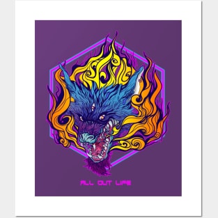 wolf fire Posters and Art